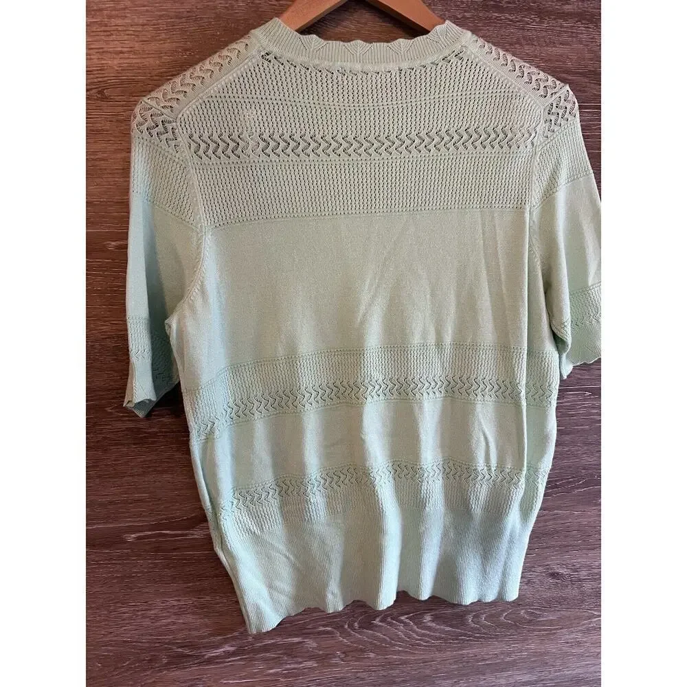 Sweater knit Shirt Size US 8 Light Green women short sleeves M&S Marks& Spencer